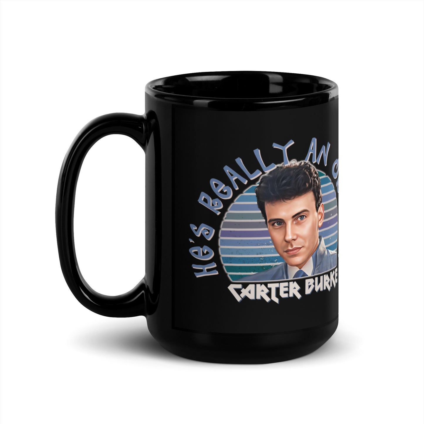 Black mug featuring Carter Burke from Aliens with the quote “He’s Really an OK Guy