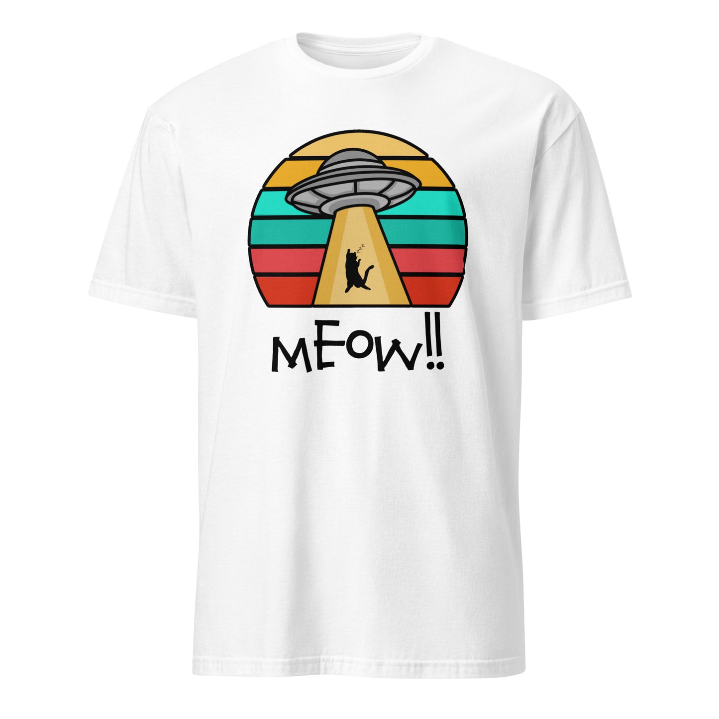 Cat Abduction UFO Unisex T-Shirt White