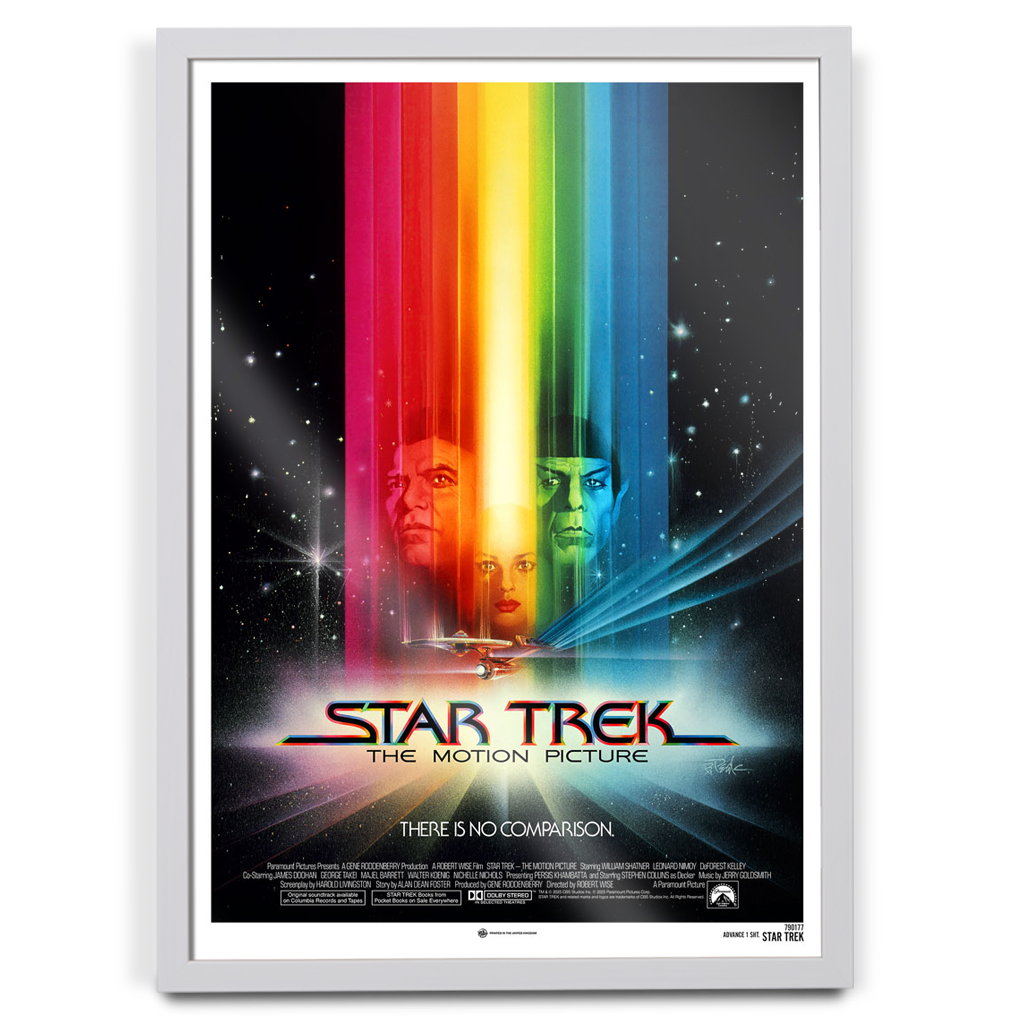 Framed Star Trek movie poster with colorful light beams and faces.