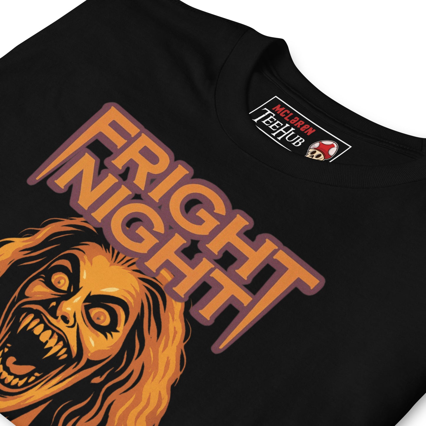 Black cotton tee with retro vampire artwork from Fright Night (1985)