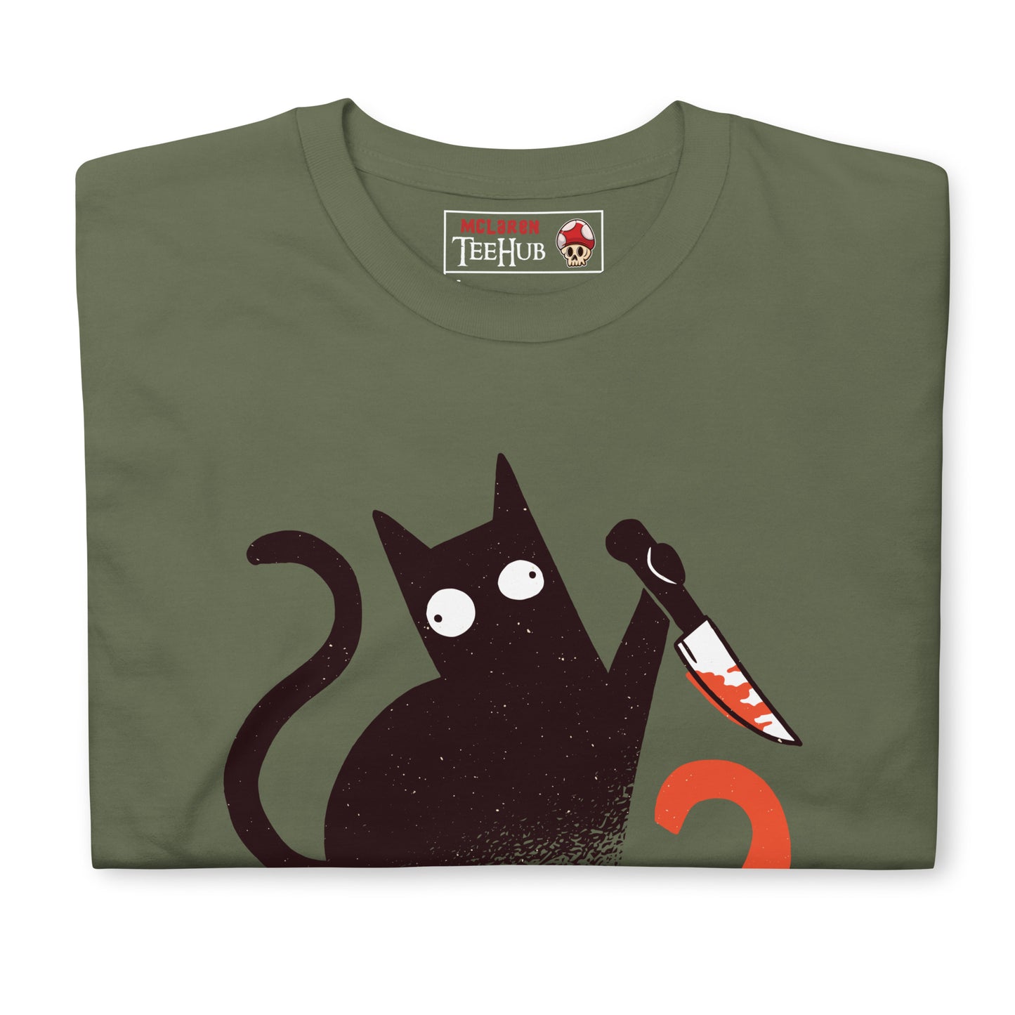 What? Cat meme military Green T-shirt dark humor graphic design McLaren T-Hub