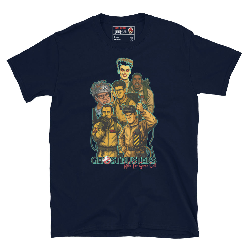 Ghostbusters "Who You Gonna Call?" Navy T-shirt with classic 80s movie characters design.