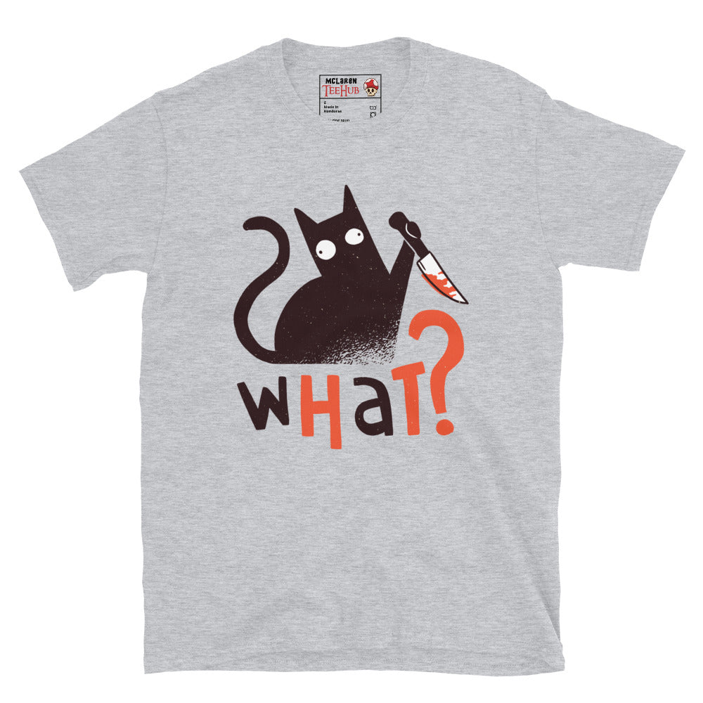Killer cat graphic tee for horror fans and cat lovers, sport grey T-shirt