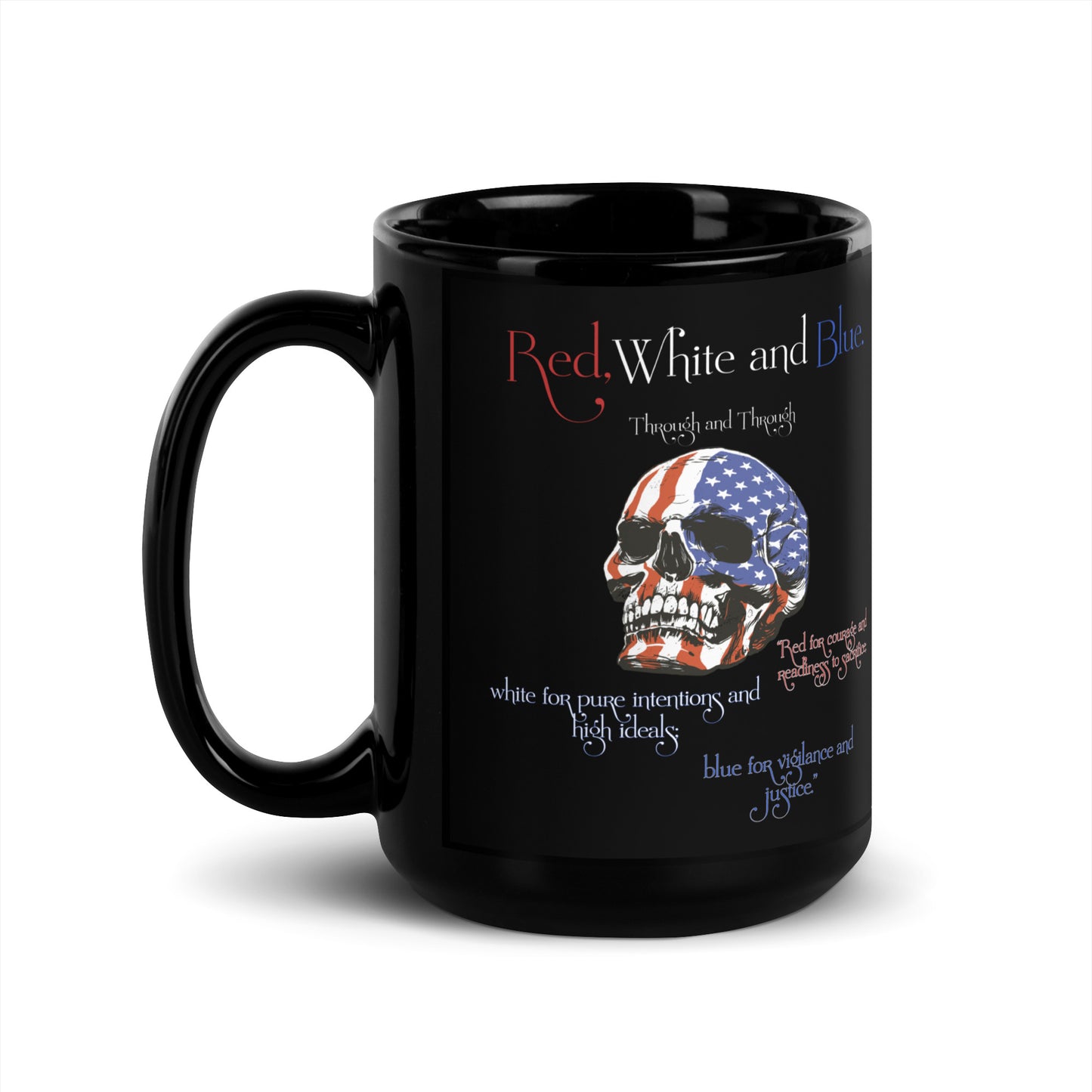 American flag Black Glossy Mug, red white and blue 15oz