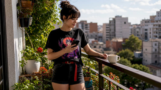 Young woman wearing fan apparel indoors