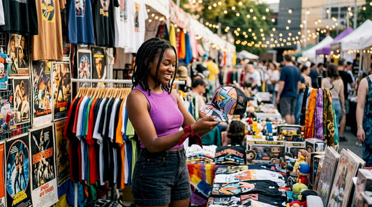 Young woman shopping for movie character apparel