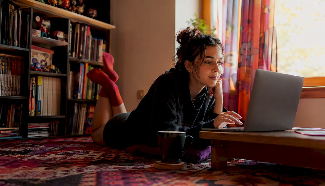 Woman browsing pop culture merchandise online
