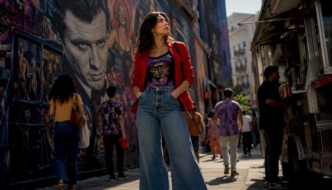Woman in vintage 1930s cinema-inspired fashion on street