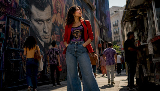 Woman in vintage 1930s cinema-inspired fashion on street