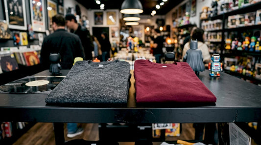 Close-up folded tri-blend and cotton t-shirts