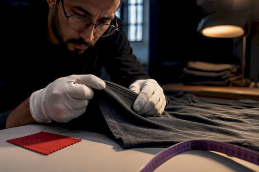 Organic cotton tee fabric under inspection