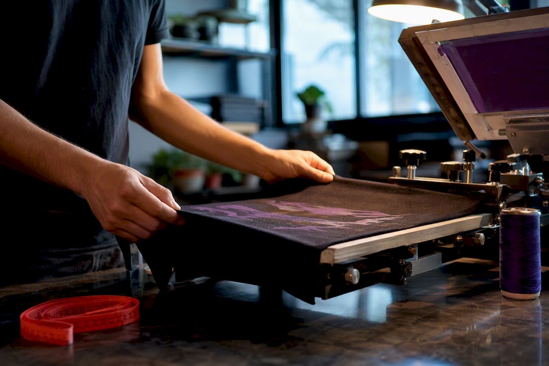 Hands inspecting fabric in a print workshop