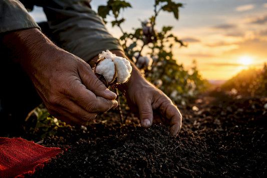 Cotton boll and soil in a farm field