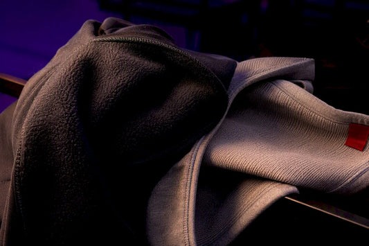 Contrasting hoodie fabric weights and textures