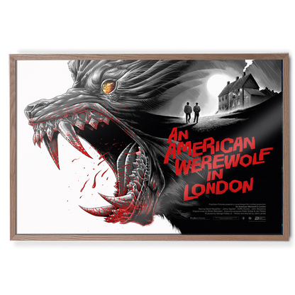 Movie poster for 'An American Werewolf in London' with a wolf head design.