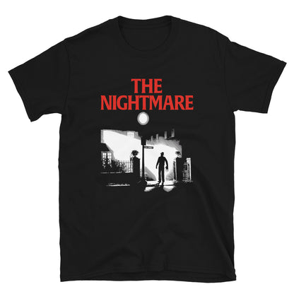 Freddy Krueger silhouette outside The Exorcist house T-shirt design