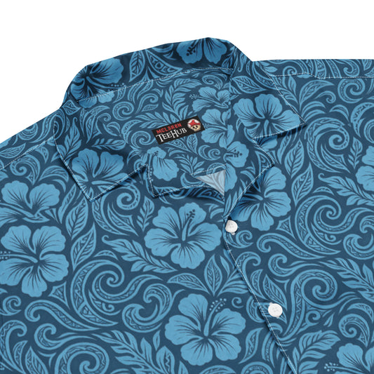 Hawaiian Shirt 'Blue Floral' Unisex button shirt