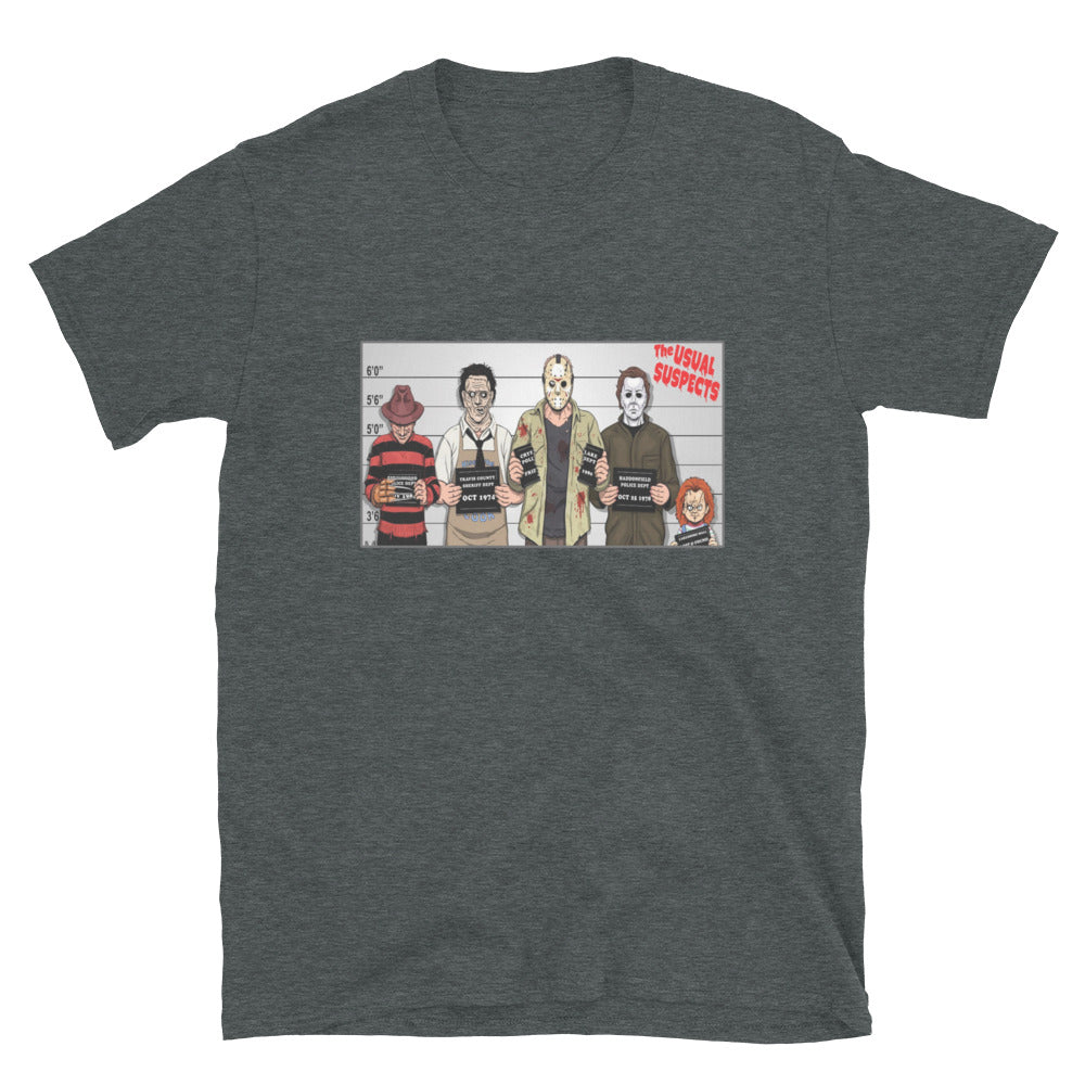 Horror Movie Usual Suspects Unisex T-Shirt Dark Heather 