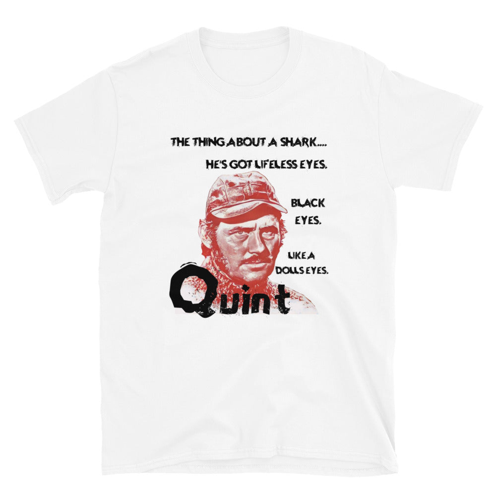 Graphic T-shirt featuring Quint, the iconic shark hunter from the 1975 movie Jaws, with a detailed design of the character.