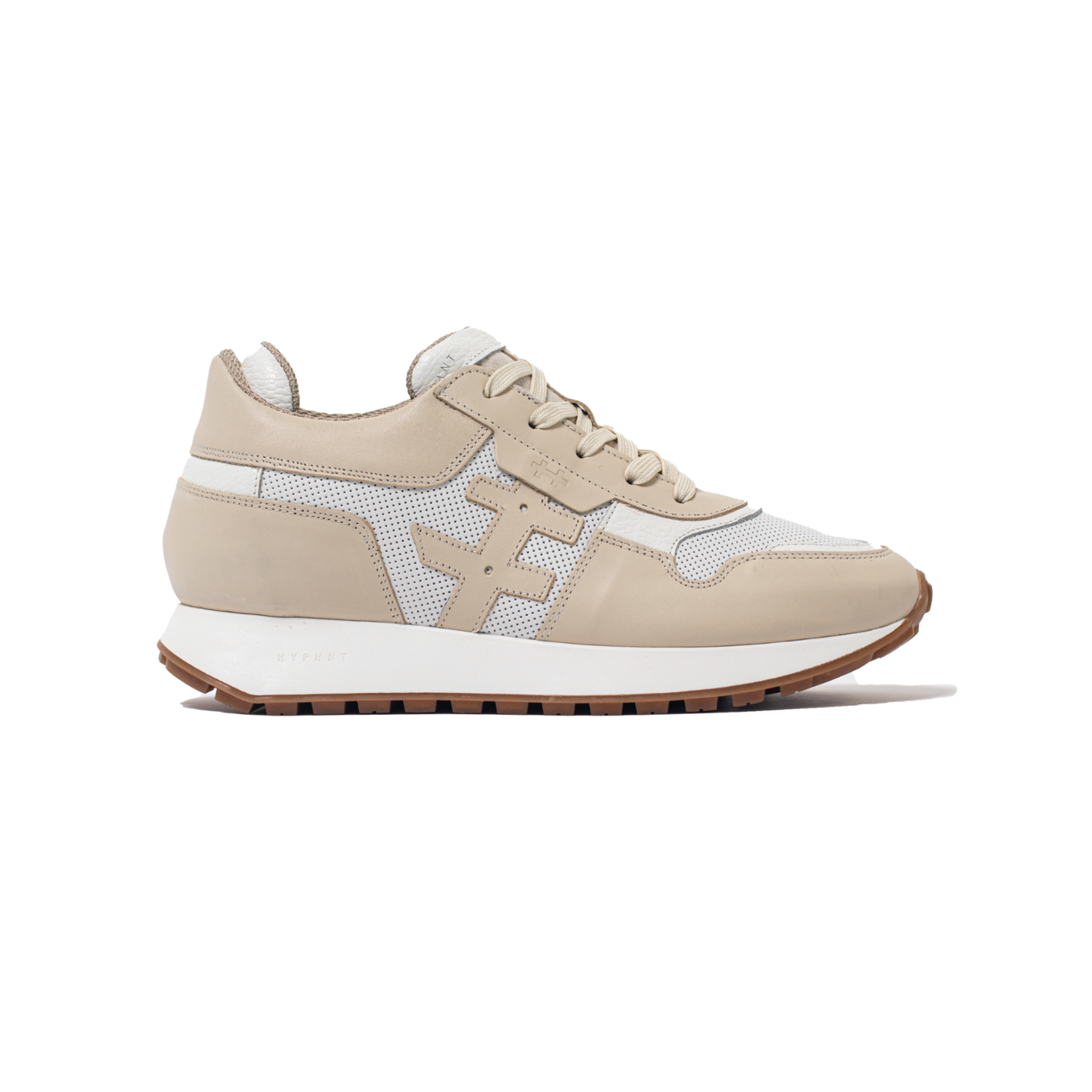 Beige and white sneaker on a white background