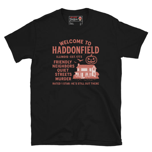 "Welcome To Haddonfield" Halloween Movie T-Shirt Black