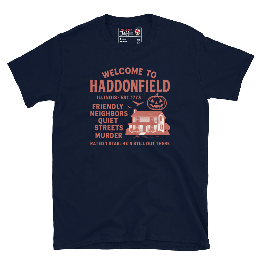 "Welcome To Haddonfield" Halloween Movie T-Shirt Navy