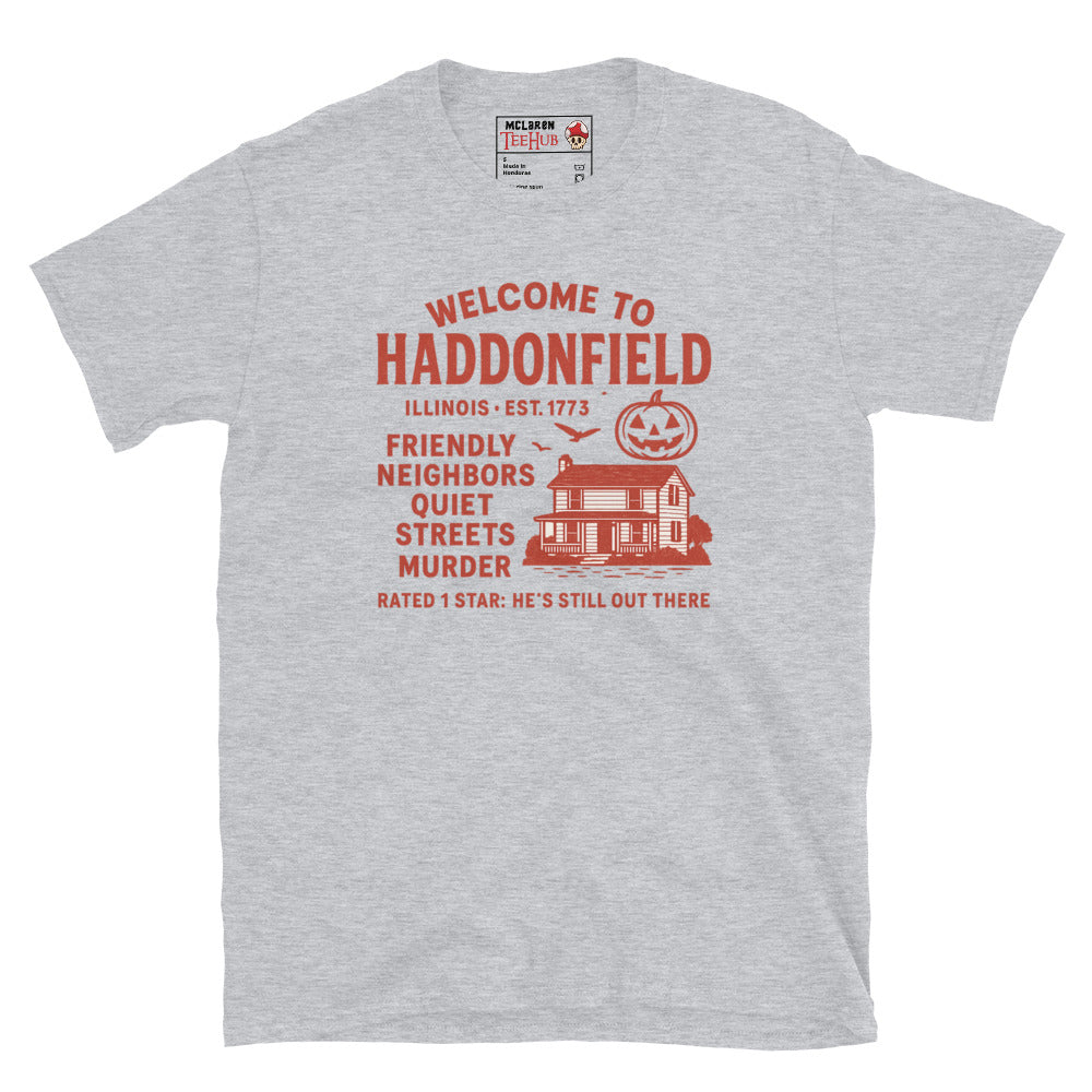 "Welcome To Haddonfield" Halloween Movie T-Shirt Sport Grey
