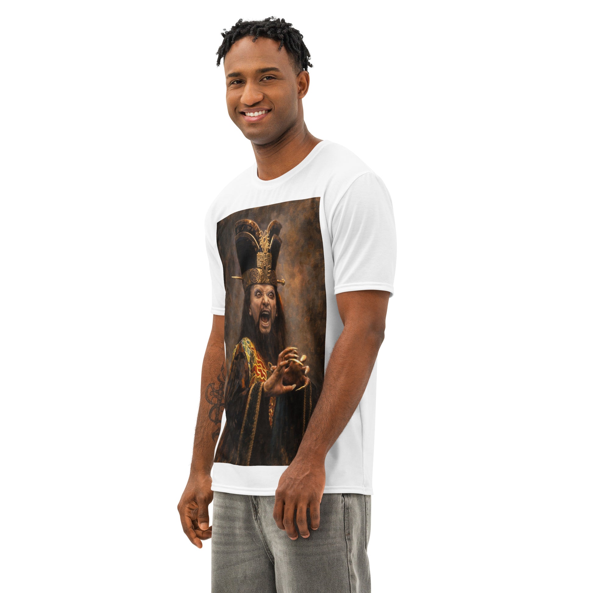 Lo Pan portrait graphic t-shirt inspired by Big Trouble in Little China featuring the legendary supernatural villain in a dramatic fantasy artwork style. 2