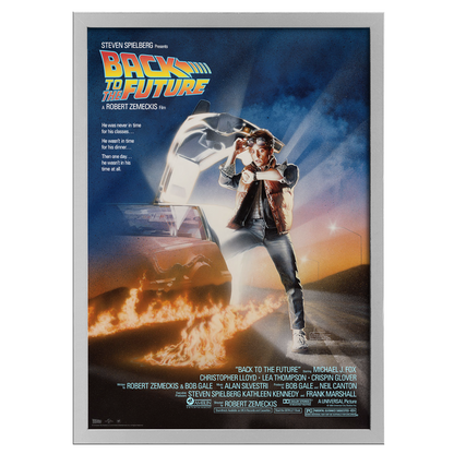 Framed movie poster for 'Back to the Future' with a silver frame.