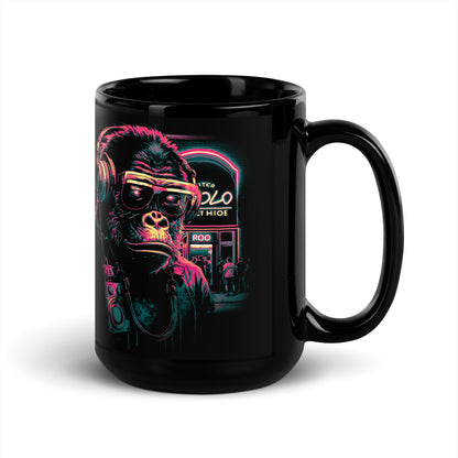 Ape Dj Black Glossy Mug, Ape Dj Mug, Ape Mug, Monkey Mug, Monkey Dj Mug, Hip Hop Ape Mug, Hip Hop Monkey Mug, coffee mugs,