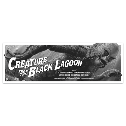 Vintage-style poster of 'Creature from the Black Lagoon' with a creature's head and title text.