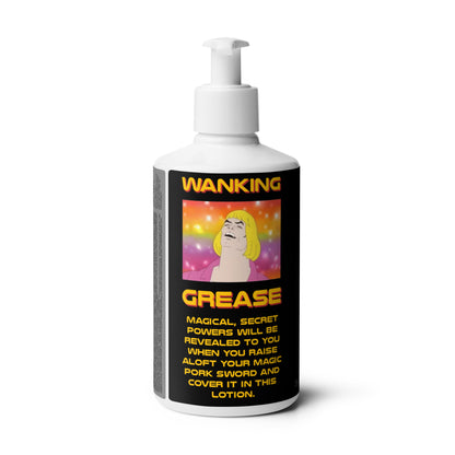 Bottle of Wanking Lotion with colorful label on a white background