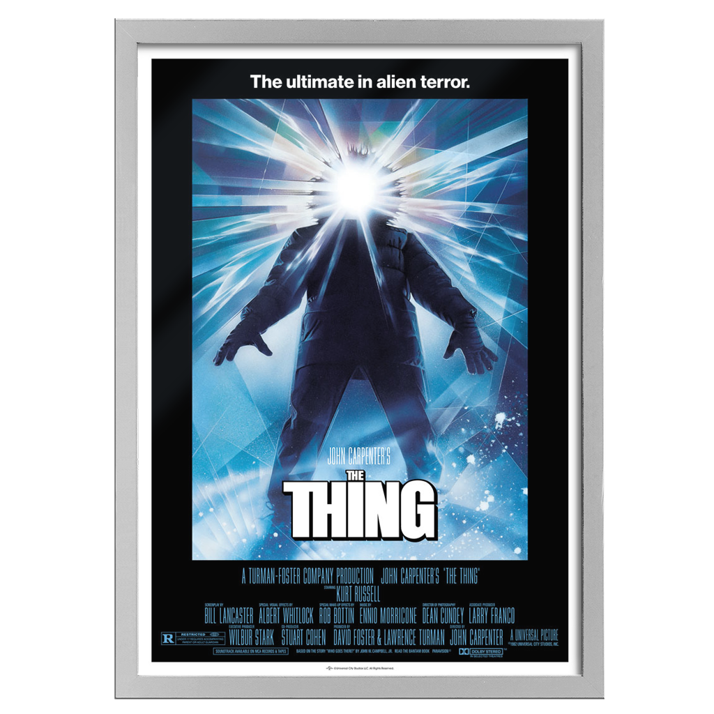Movie poster for 'The Thing' with a silver frame.