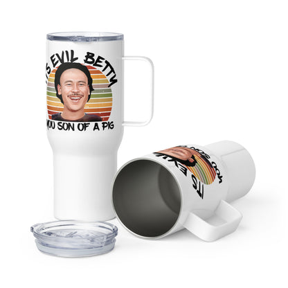 Evil Betty Kung Pow Travel mug, Thermal Mug with Handle.