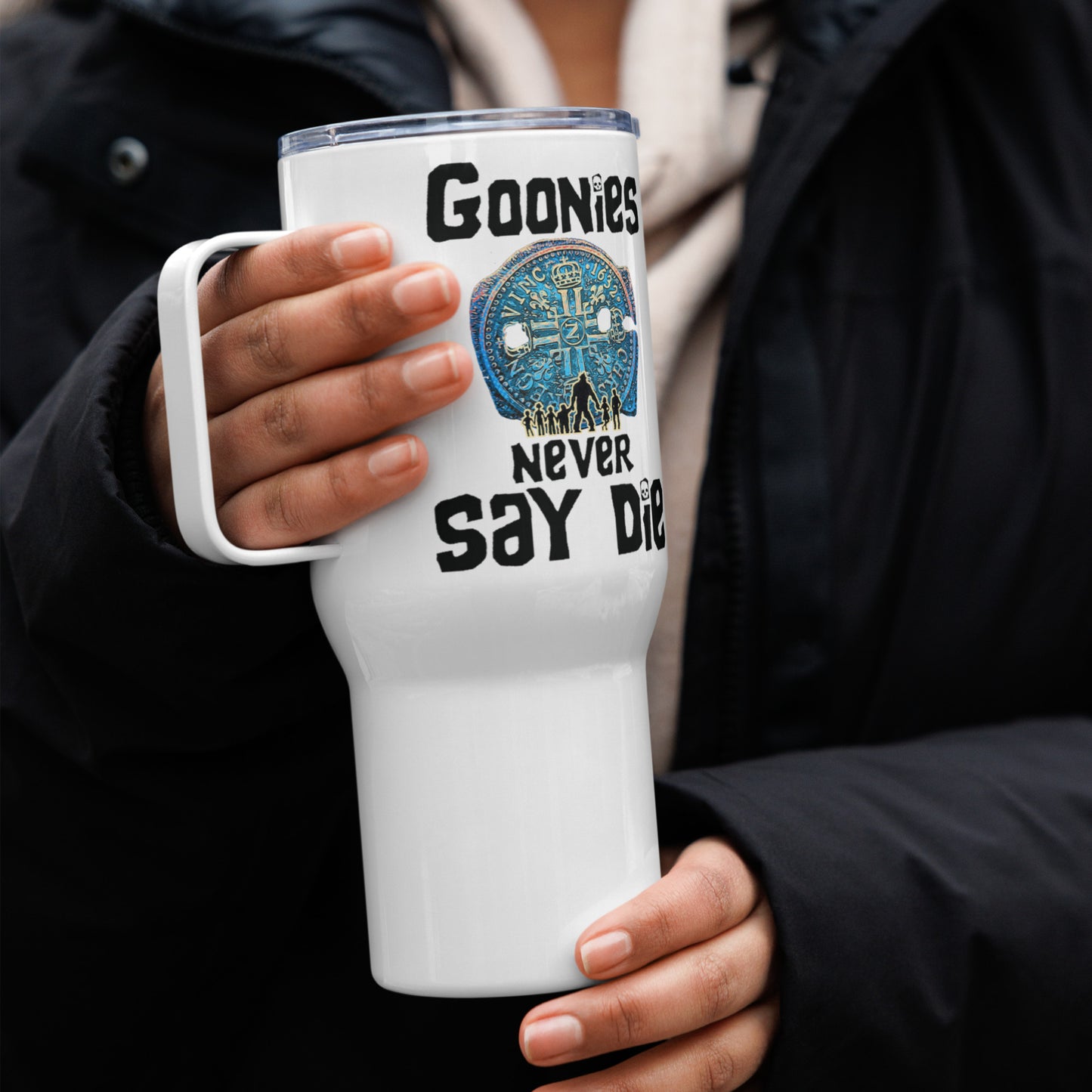 Goonies Never Die Travel Mug, Thermal Mug with Handle
