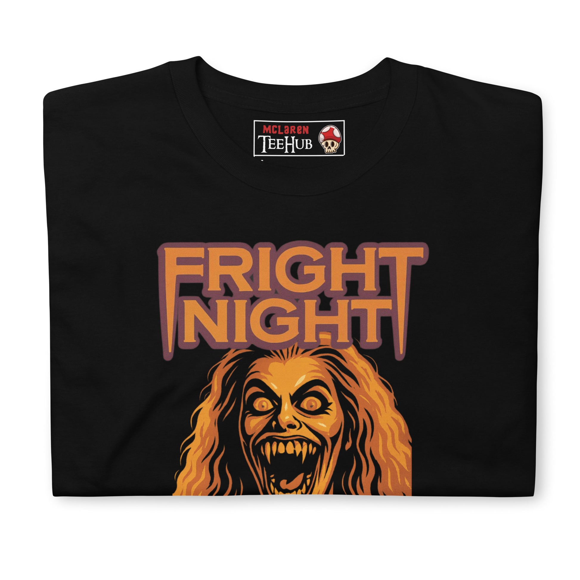 80s horror movie Fright Night T-shirt featuring Amy vampire transformation design Black