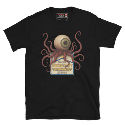 Black Alien Earth T-shirt with USCSS Maginot badge and grotesque T-Ocellus monster – retro sci-fi horror design.