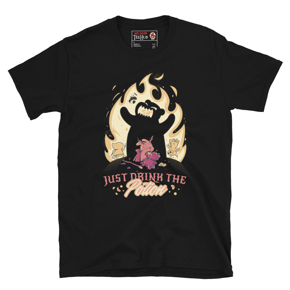 Dark fantasy cartoon villain potion shirt – black Halloween graphic tee – McLaren TeeHub limited edition