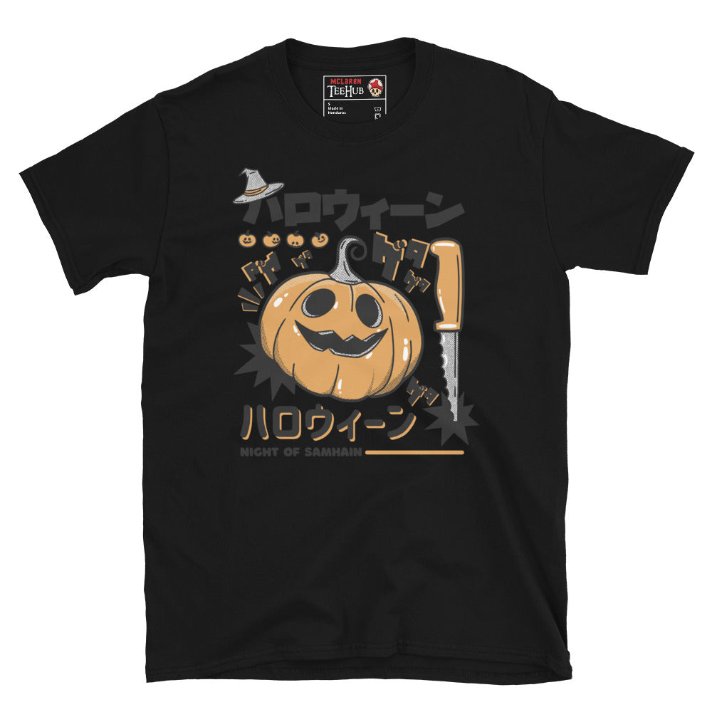 Night of Samhain Pumpkin T-Shirt in Black – Japanese horror style Halloween design – exclusive McLaren TeeHub