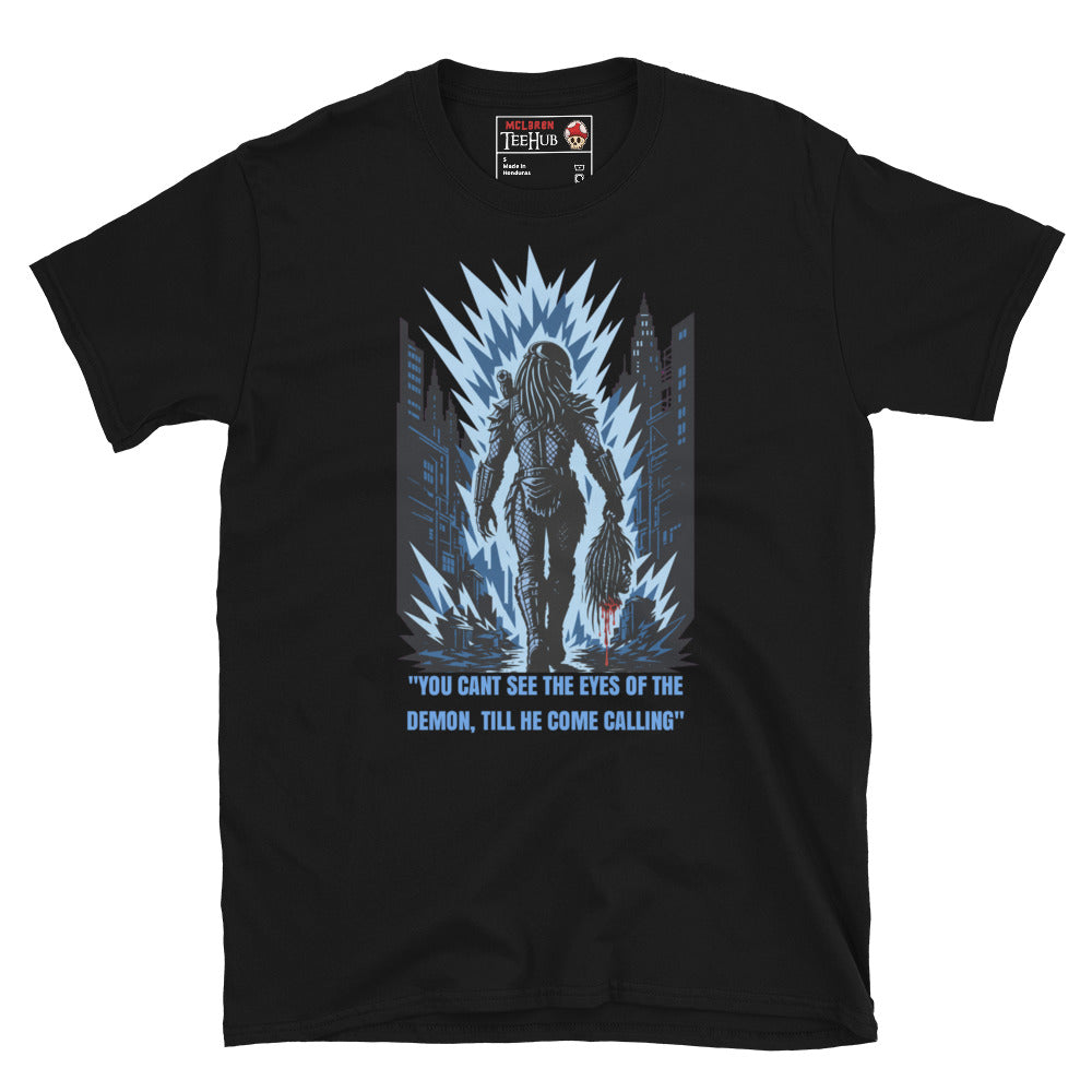 King Willie Predator inspired t-shirt featuring urban hunter artwork and iconic sci-fi horror quote design. Black
