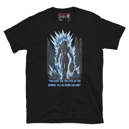 King Willie Predator inspired t-shirt featuring urban hunter artwork and iconic sci-fi horror quote design. Black