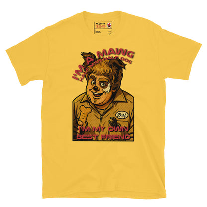 Parody Daisy Yellow T-shirt featuring Barf from Spaceballs with the quote “I’m a Mawg – I’m my own best friend”