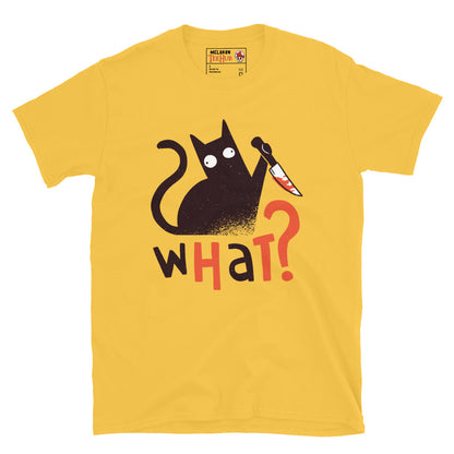 Killer cat graphic tee for horror fans and cat lovers, daisy Yellow T-shirt 