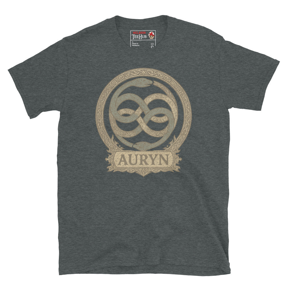 AURYN emblem t-shirt inspired by The NeverEnding Story. Dark Heather 