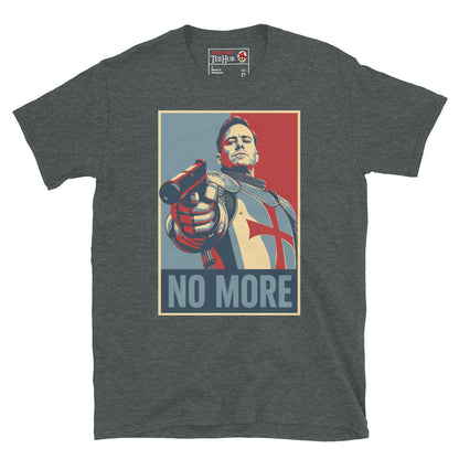 Dark Heather Citizen Vigilante No More T-Shirt with Hope poster style pop art graphic of Templar knight holding gun