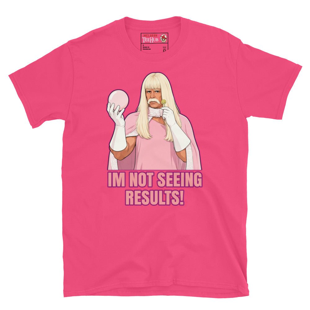 Gentlemen Broncos inspired t-shirt featuring humorous comedy artwork and the phrase I'm Not Seeing Results. Heliconia