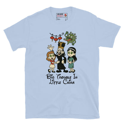 Big Trouble in Little China Rubber Hose Cartoon light blue T-Shirt – Lo Pan, Gracie & Miao Yin Parody – McLaren T-Hub Exclusive