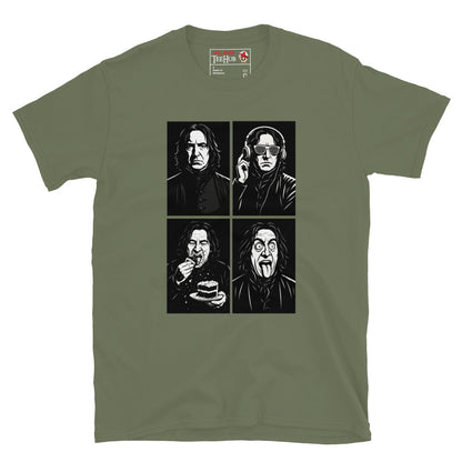 Severus Snape Funny Expressions Military Green T-Shirt – DJ, Cake, and Crazy Faces Design"

