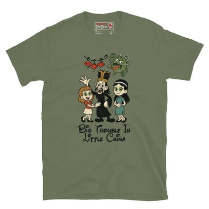 Big Trouble in Little China Rubber Hose Cartoon Military green T-Shirt – Lo Pan, Gracie & Miao Yin Parody – McLaren T-Hub Exclusive