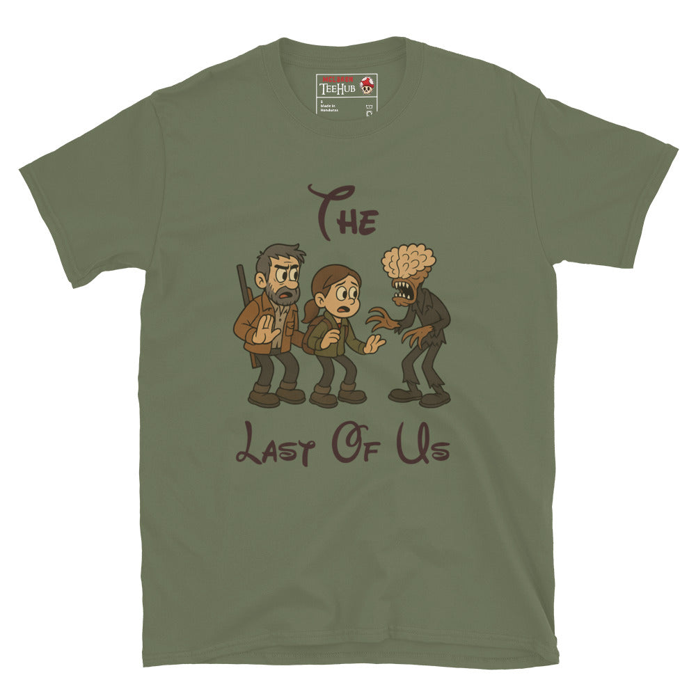 The Last of Us Rubber Hose Cartoon Military Green T-Shirt – Joel, Ellie & Clicker Parody – McLaren T-Hub Exclusive